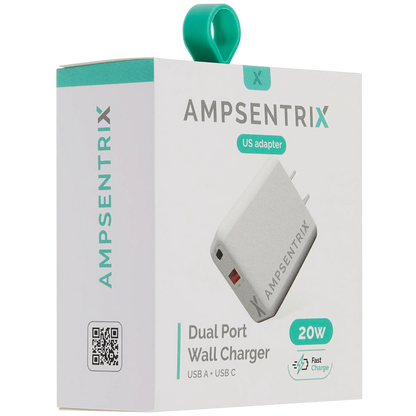 Cargador AmpSentrix 20W Doble Puerto USB-C + USB-A — Carga Rápida