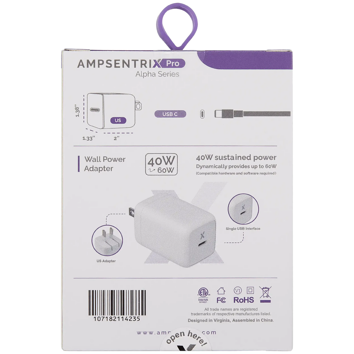 Cargador AmpSentrix 40W USB-C de Carga Rápida — iPhone, iPad y más