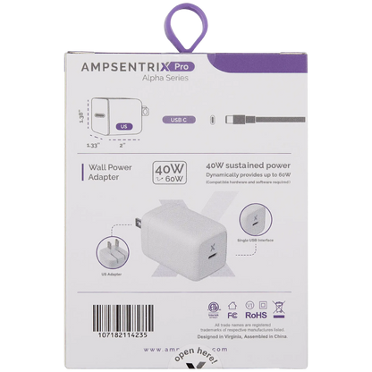 Cargador AmpSentrix 40W USB-C de Carga Rápida — iPhone, iPad y más