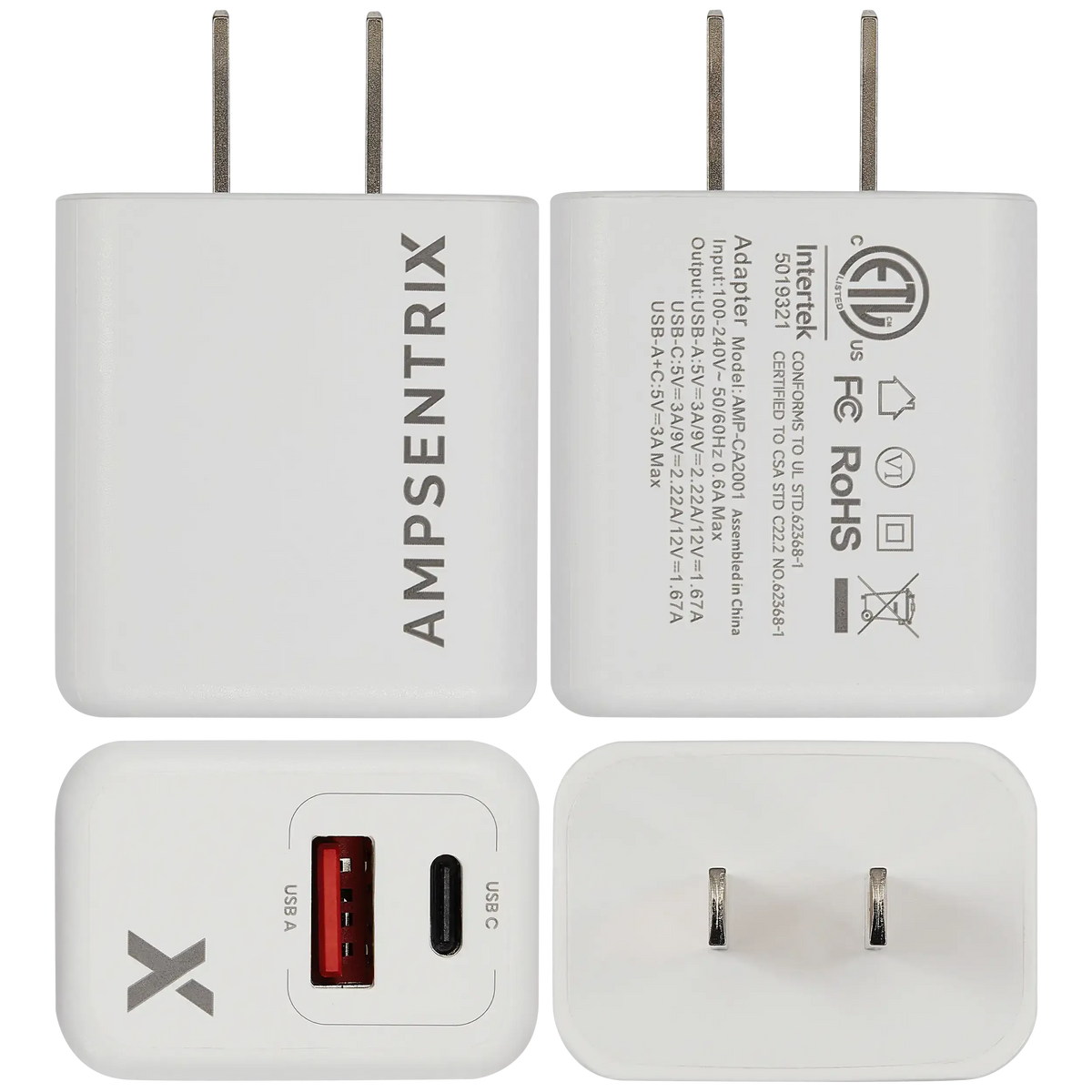 Cargador AmpSentrix 20W Doble Puerto USB-C + USB-A — Carga Rápida
