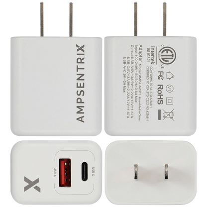 Cargador AmpSentrix 20W Doble Puerto USB-C + USB-A — Carga Rápida