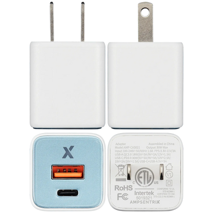 Cargador AmpSentrix Pro 30W GaN 2-en-1 USB-C + USB-A (Teal) — Carga Rápida