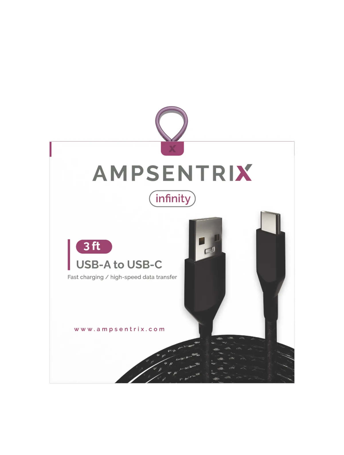 Cable AmpSentrix Infinity USB-A a USB-C (1m / 3ft) — Negro