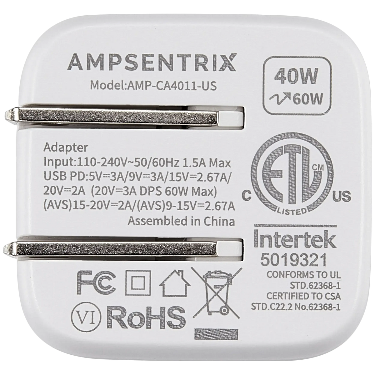 Cargador AmpSentrix 40W USB-C de Carga Rápida — iPhone, iPad y más