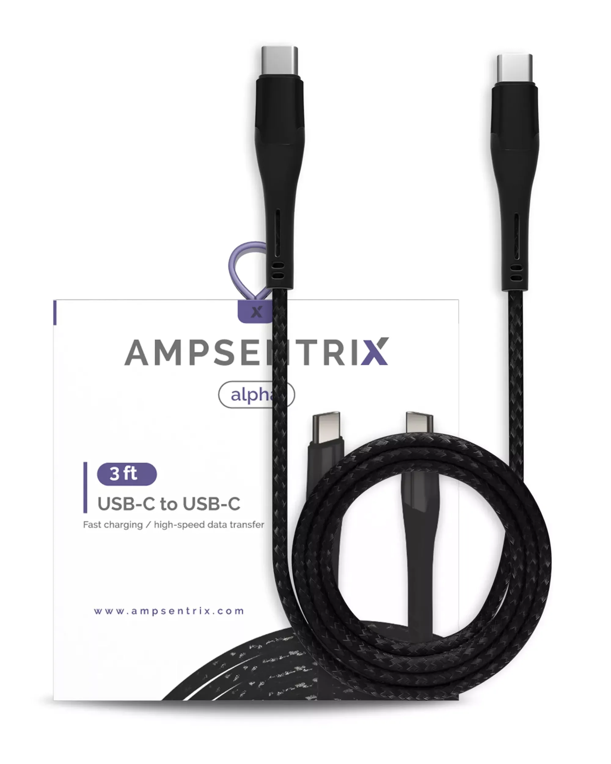 Cable AmpSentrix Alpha USB-C a USB-C (1m / 3ft) — Negro