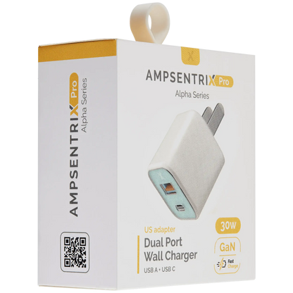 Cargador AmpSentrix Pro 30W GaN 2-en-1 USB-C + USB-A (Teal) — Carga Rápida