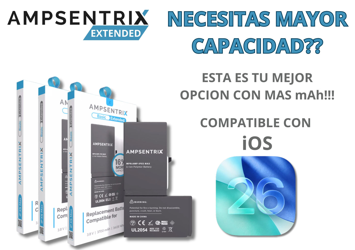 Batería Ampsentrix Extended para iPhone 8
