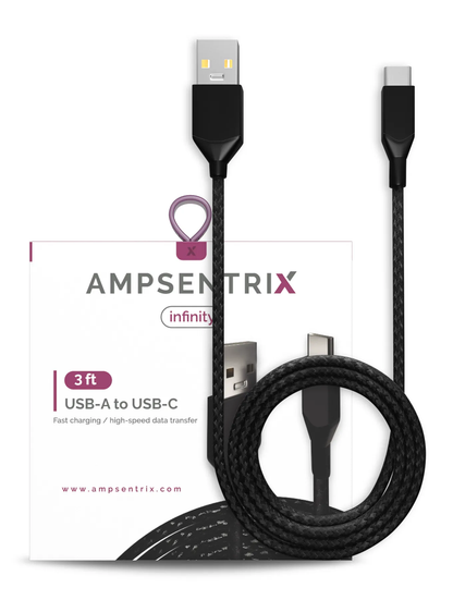 Cable AmpSentrix Infinity USB-A a USB-C (1m / 3ft) — Negro