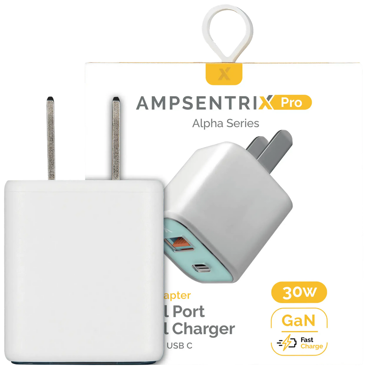 Cargador AmpSentrix Pro 30W GaN 2-en-1 USB-C + USB-A (Teal) — Carga Rápida