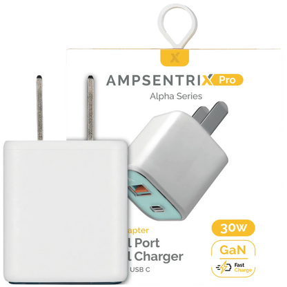 Cargador AmpSentrix Pro 30W GaN 2-en-1 USB-C + USB-A (Teal) — Carga Rápida
