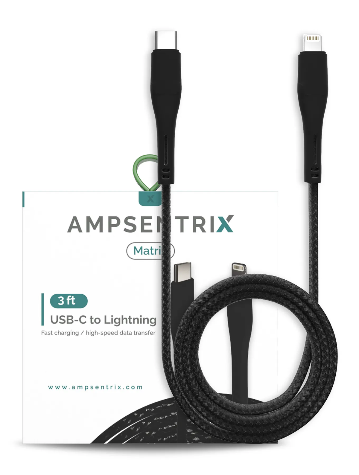 Cable AmpSentrix Matrix USB-C a Lightning (1m / 3ft) — Negro