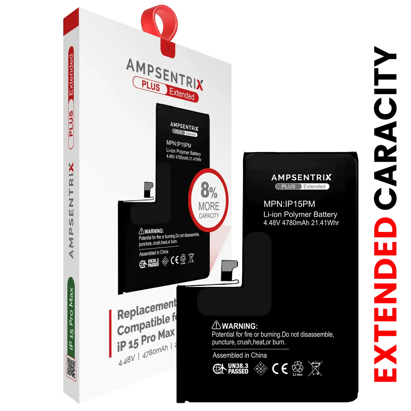 Batería Ampsentrix Plus Extended para iPhone 15 Pro Max
