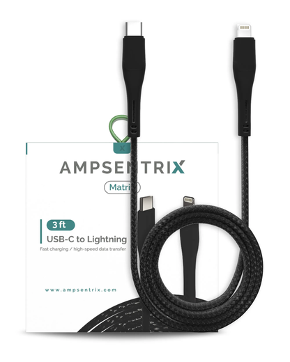 Cable AmpSentrix Matrix USB-C a Lightning (1m / 3ft) — Negro