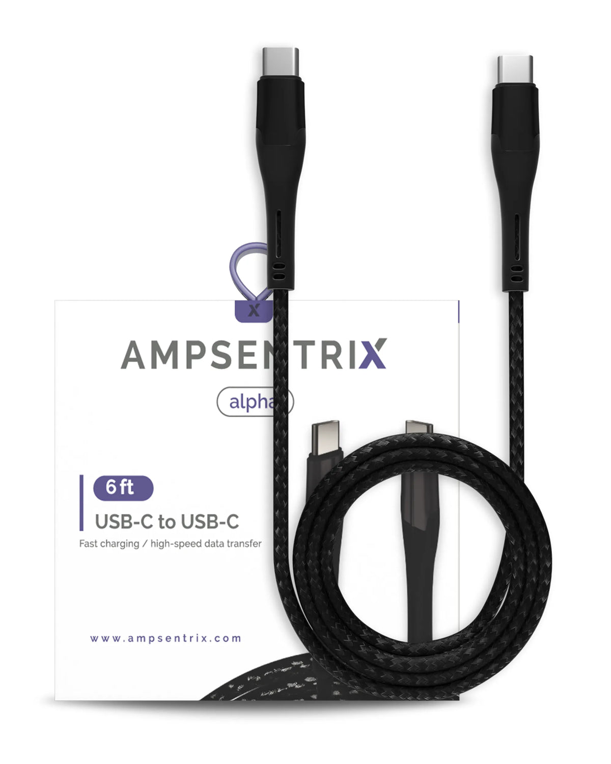 Cable AmpSentrix Alpha USB-C a USB-C (1.8m / 6ft) — Negro